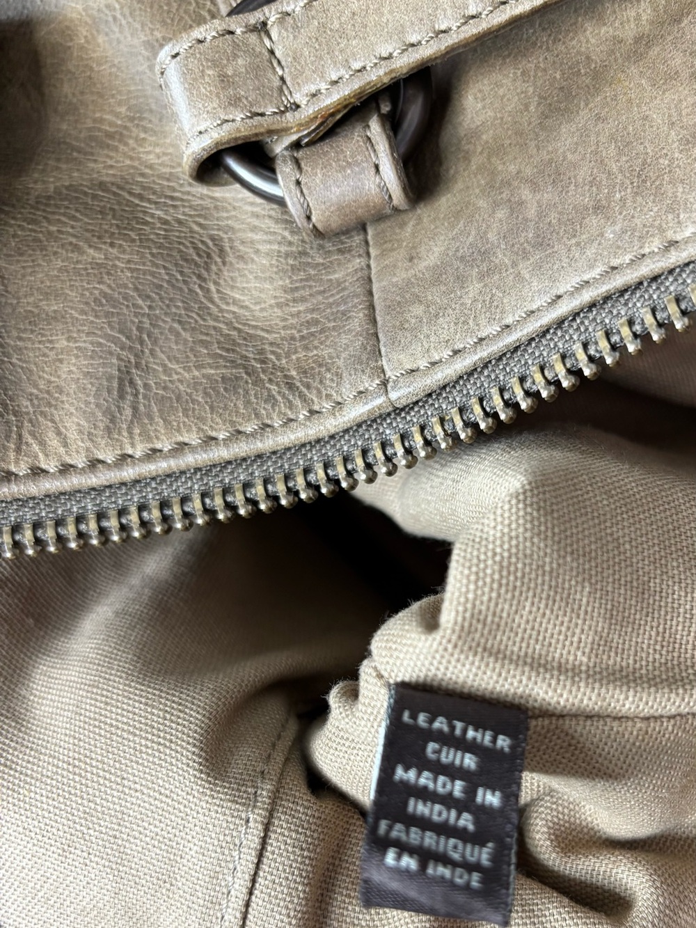 Frye Leather Melissa Zip Shopper Purse Tote Bag Khaki - Picture 9 of 12